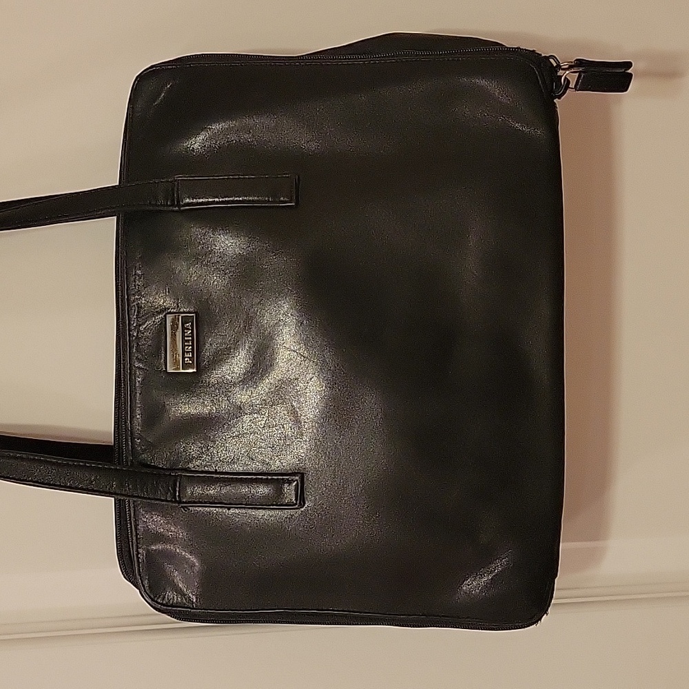 Great Condition Perlina Vintage Black Leather Laptop Bag/Briefcase Tote - Picture 2 of 13